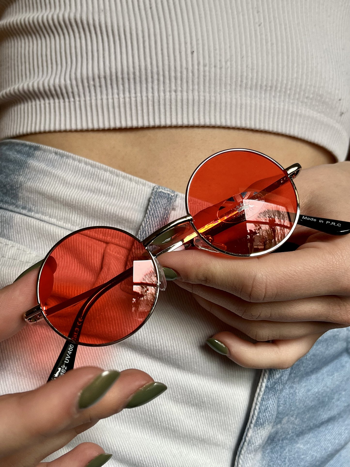 Red Small Round Lens Sunglasses