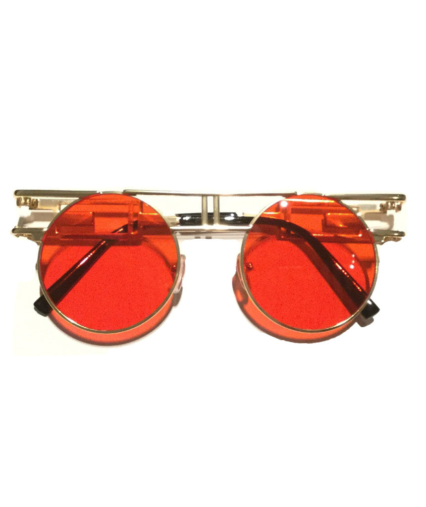 Red Round Retro Frame Sunglasses