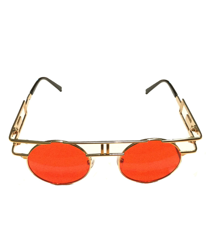 Red Round Retro Frame Sunglasses