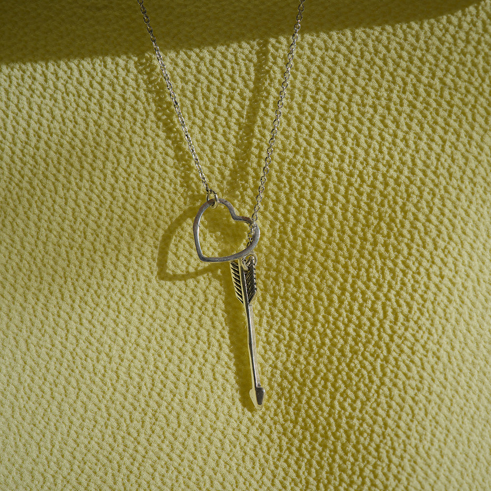 Silver Arrow and Heart Necklace