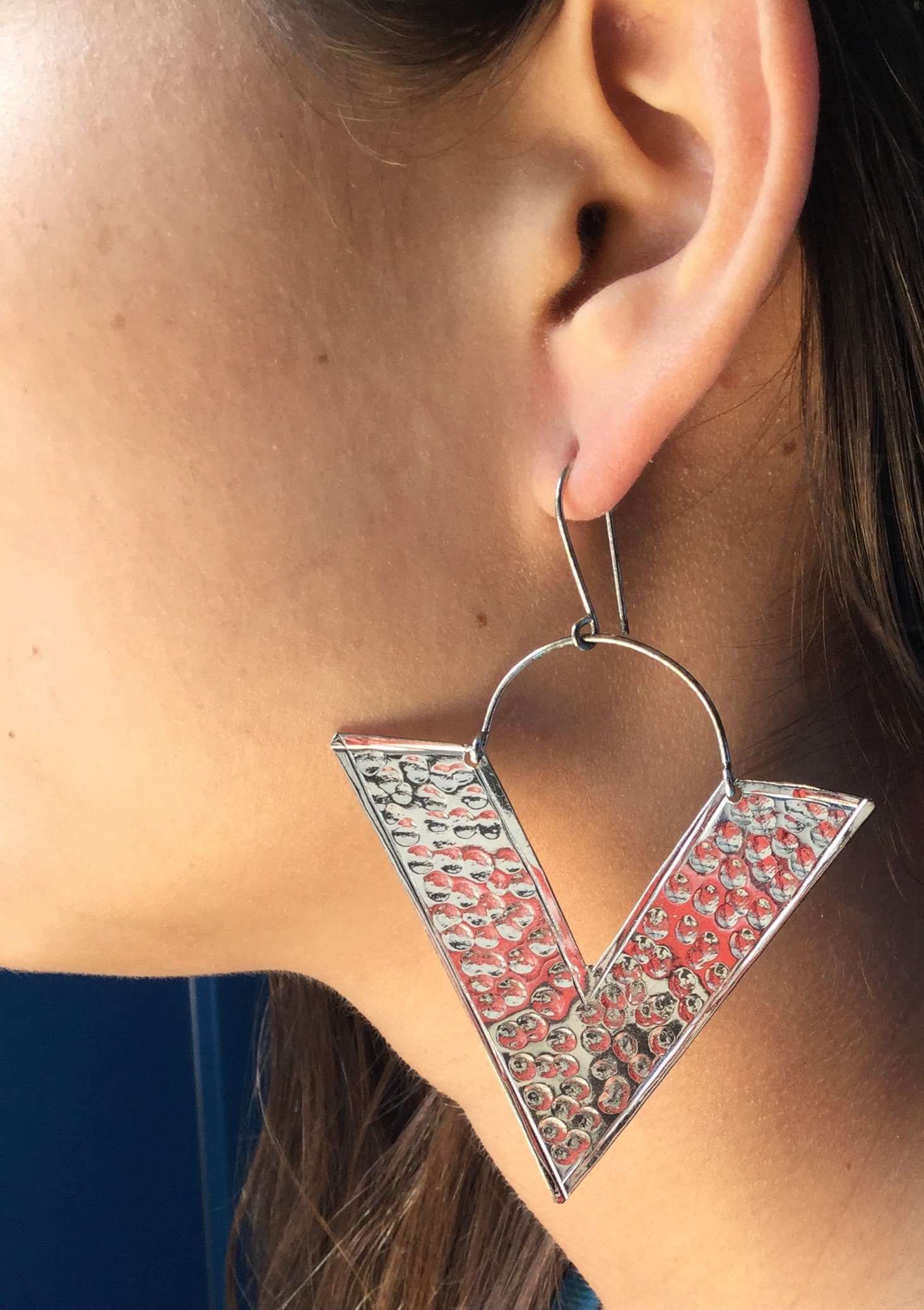 SIlver Big Triangle Earrings