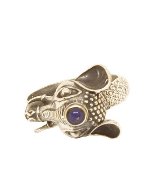 Silver & Blue Elephant Ring with Semi Precious Stone