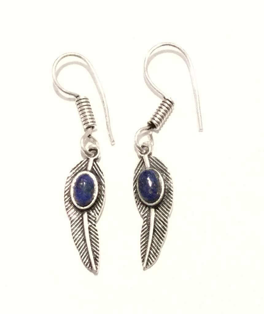 Silver Blue Leaf Dangling Earrings