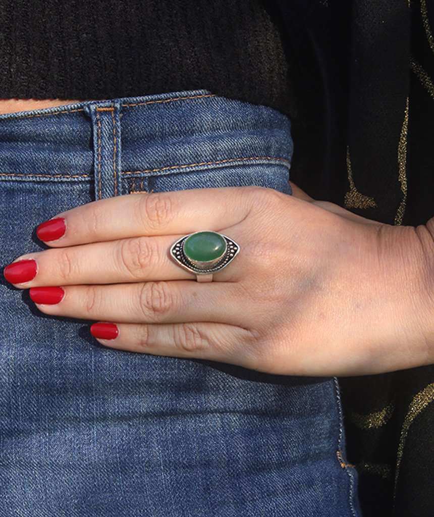 Silver Boho Ring with Green Stone