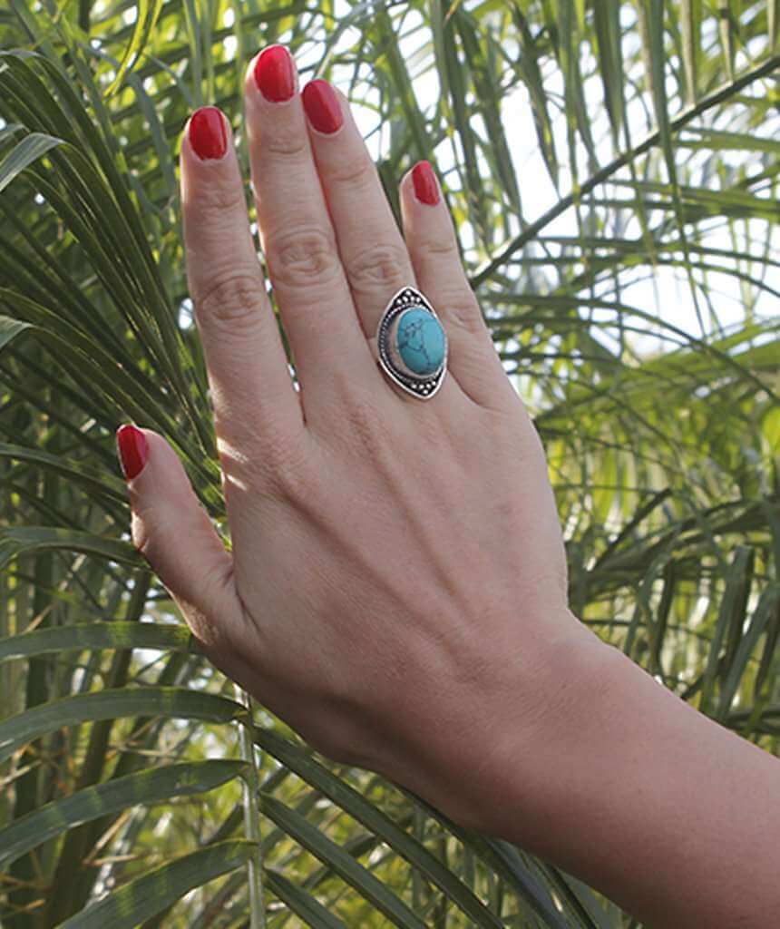Silver Boho Ring with Turquoise Stone