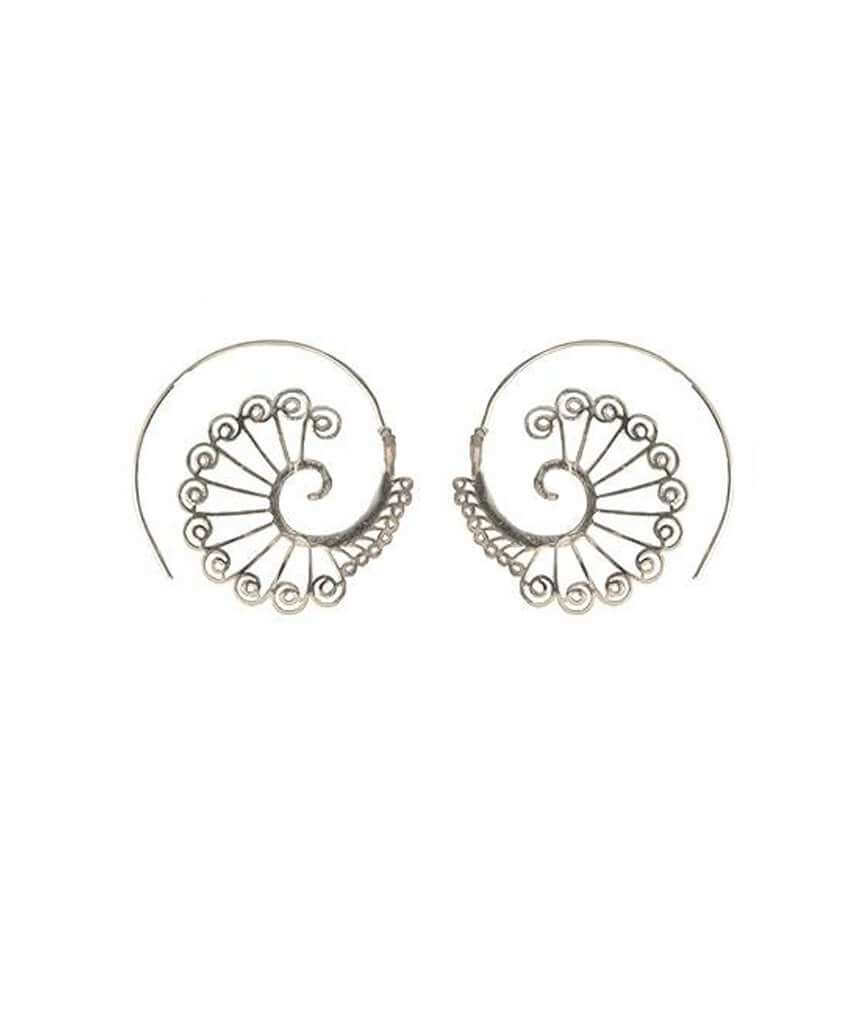 Silver Circular Peacock Earrings