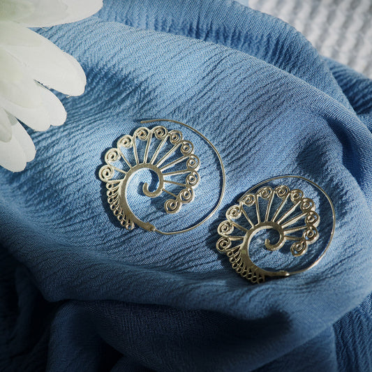 Silver Circular Peacock Earrings