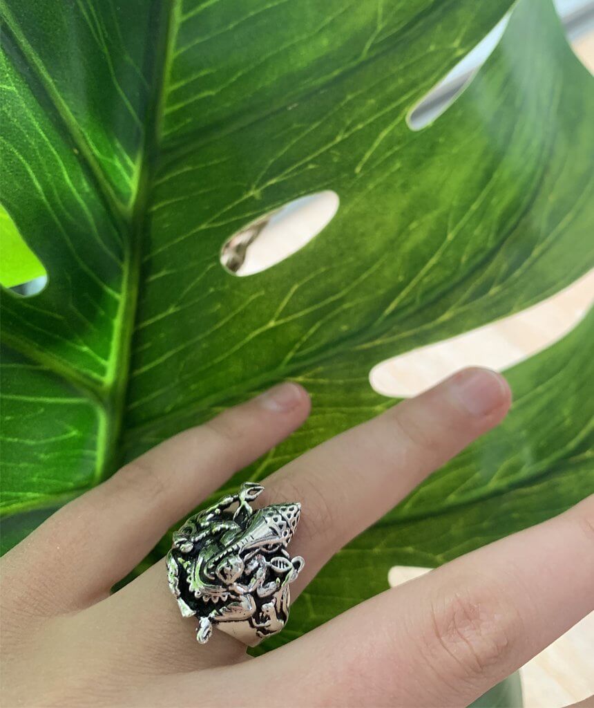 SIlver Engraved Ganesh Ring