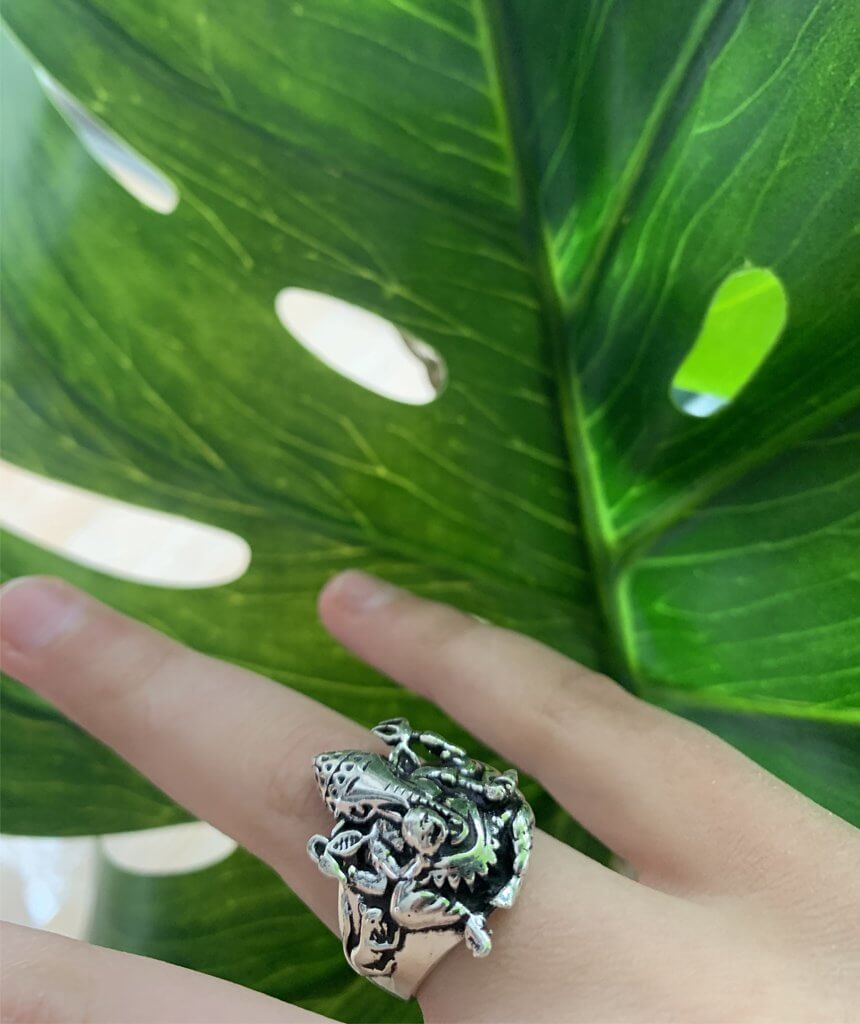 SIlver Engraved Ganesh Ring