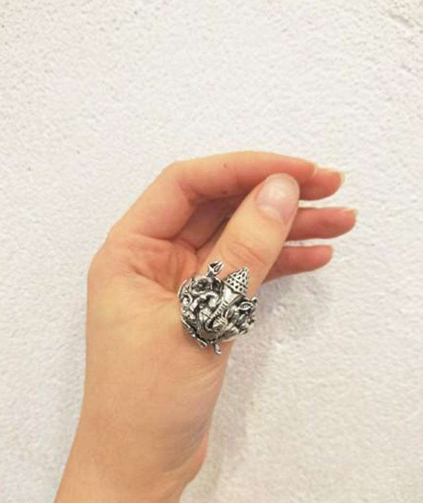 SIlver Engraved Ganesh Ring