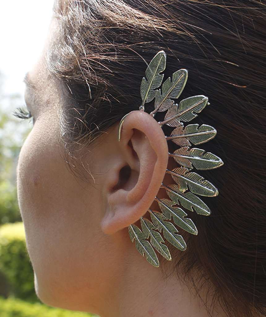 Silver Festival Boho Feather Earcuff