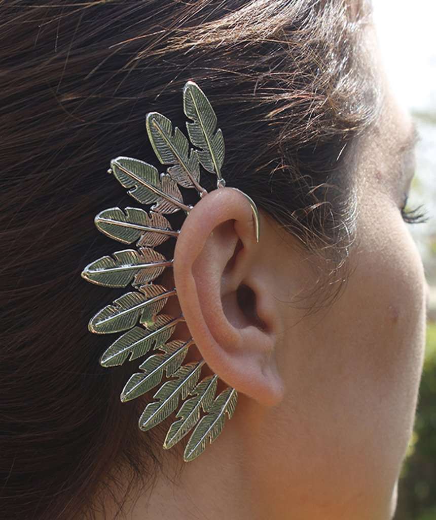 Silver Festival Boho Feather Earcuff