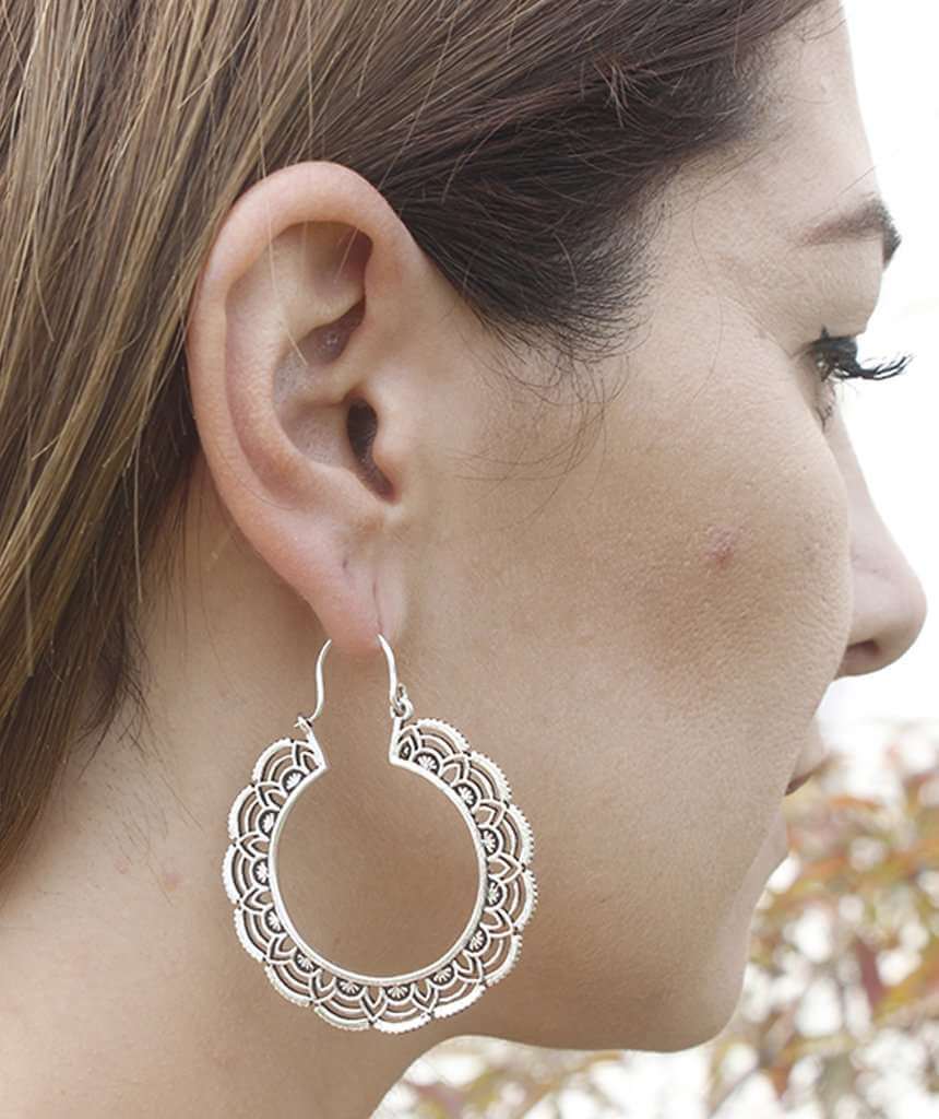Silver Floral Hoop Earrings