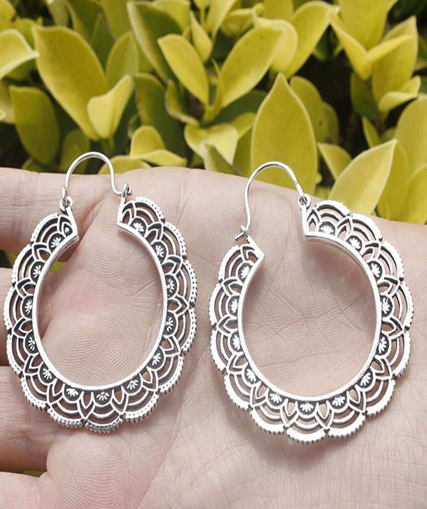 Silver Floral Hoop Earrings