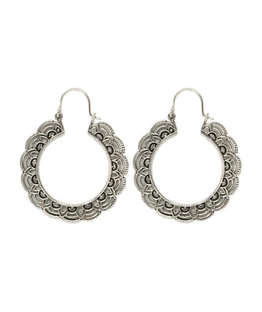 Silver Floral Hoop Earrings