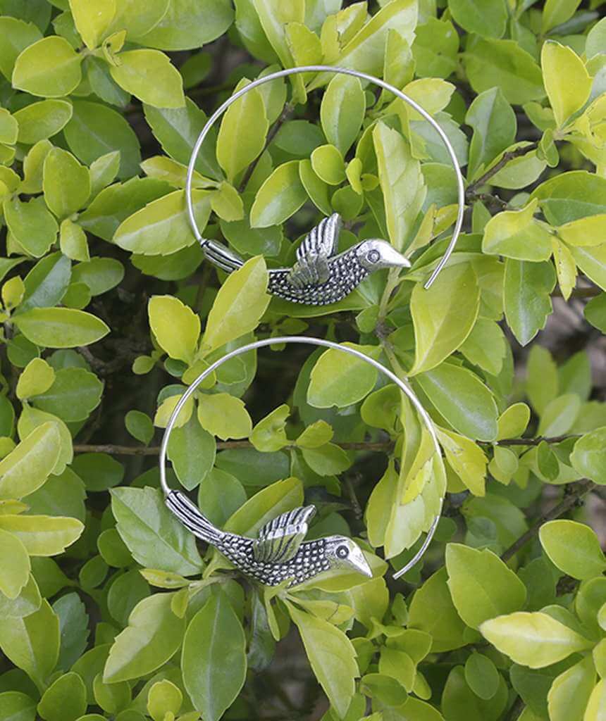 Silver Flying Bird Statement Earrings