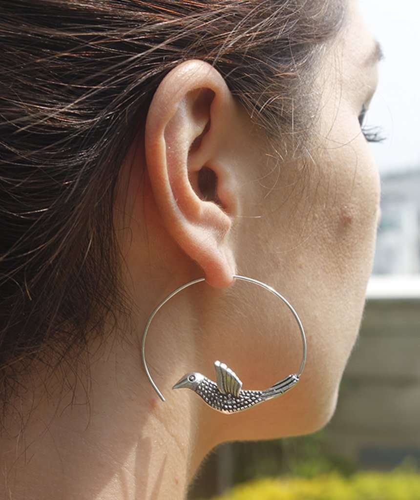 Silver Flying Bird Statement Earrings