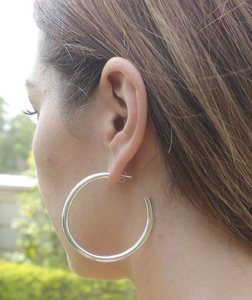 Silver Large Basic Semi-Open Hoop Earrings