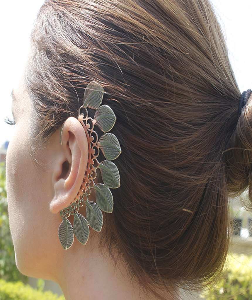 Silver Large Boho Feathers Earcuff