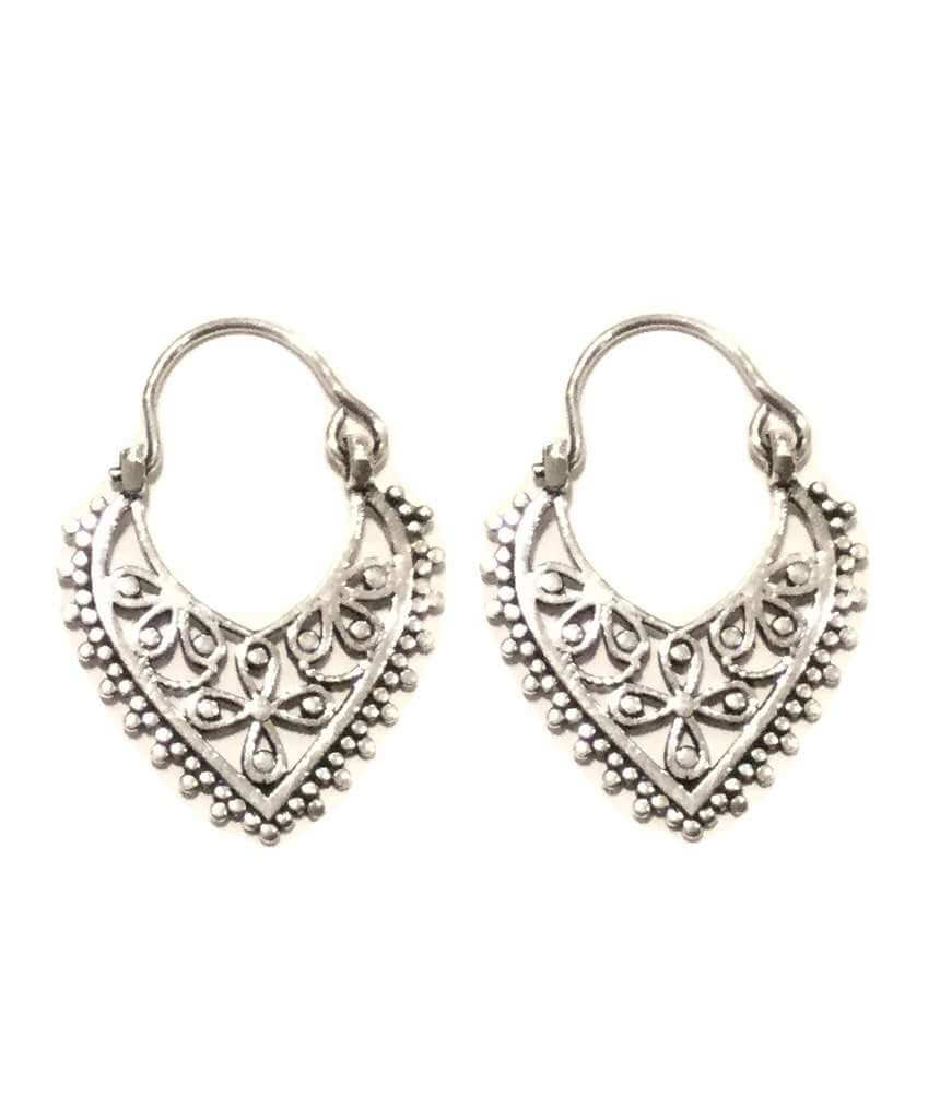 Silver Mandala Triangle Earrings