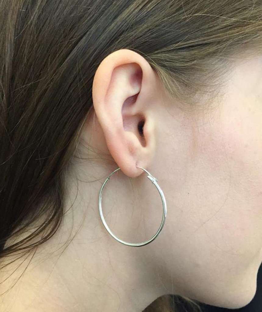 Silver Medium Elegant Hoop Earrings