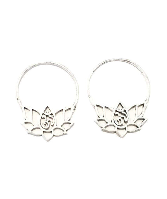 Silver Om Lotus Flower Earrings