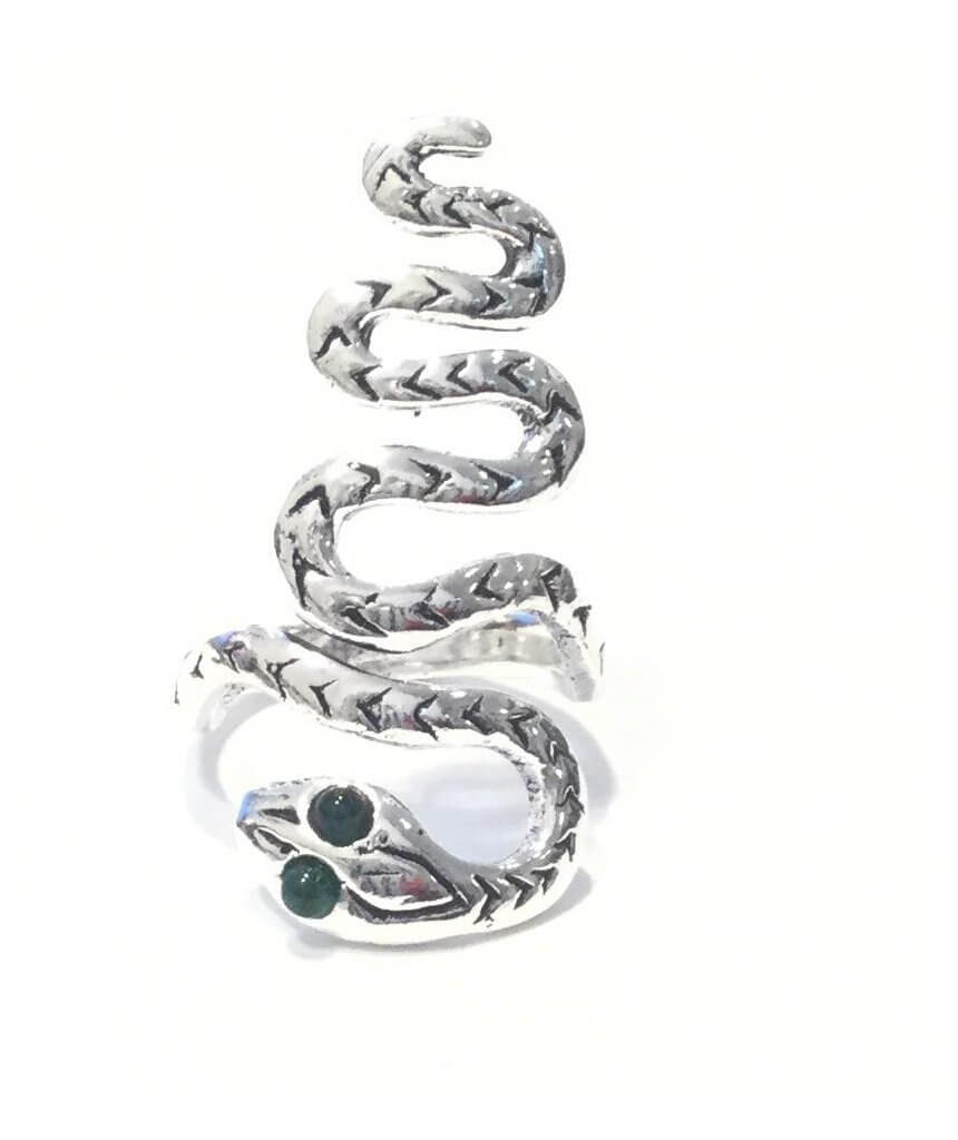 Silver & Green Snake Eyes Ring