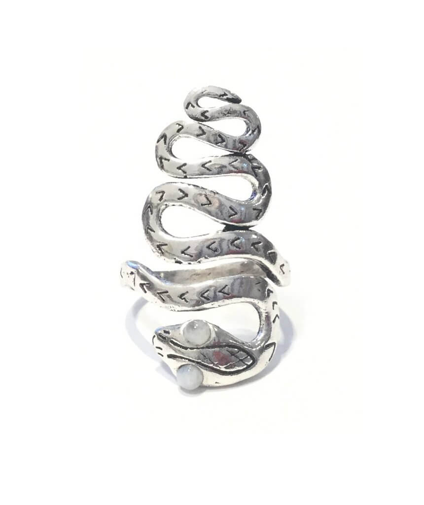 Silver & White Snake Eyes Ring