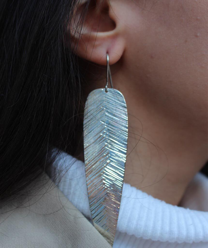 Silver Stunning Long Leaf Earrings