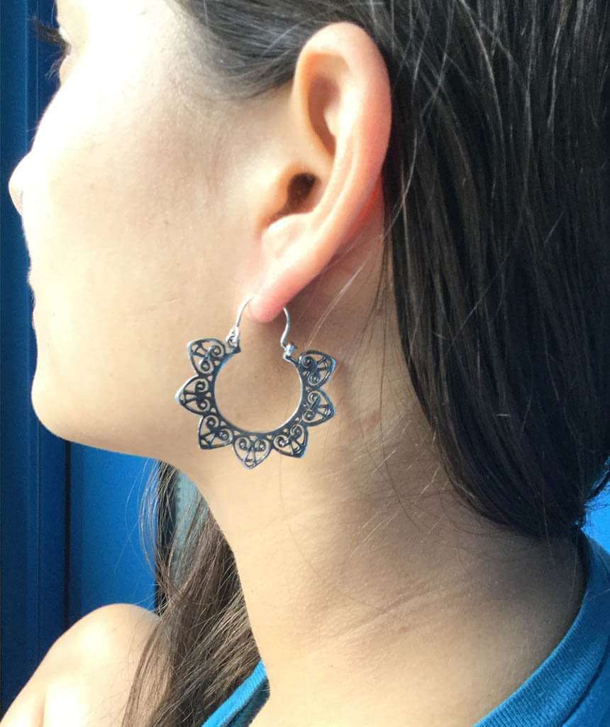 Silver Sun Hoop Earrings