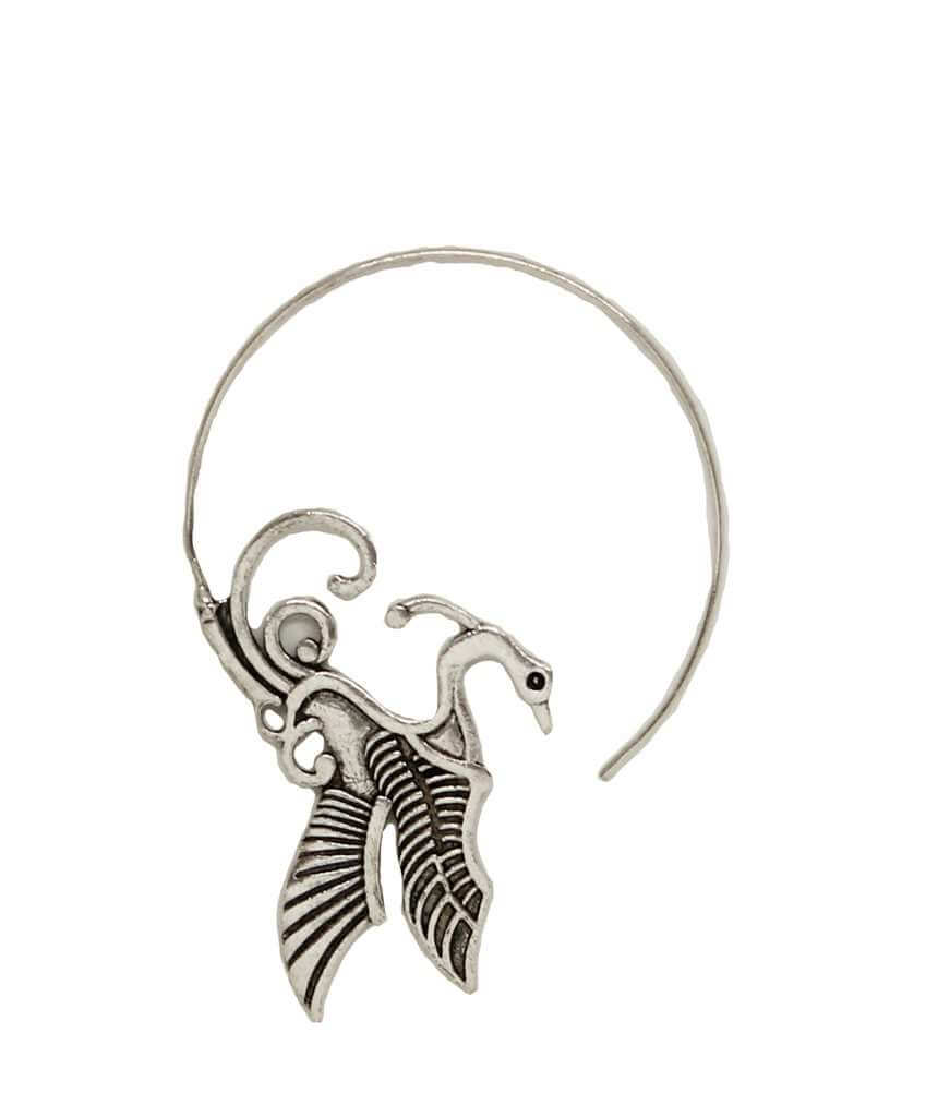 Silver Swan with Wings Statement Earrings