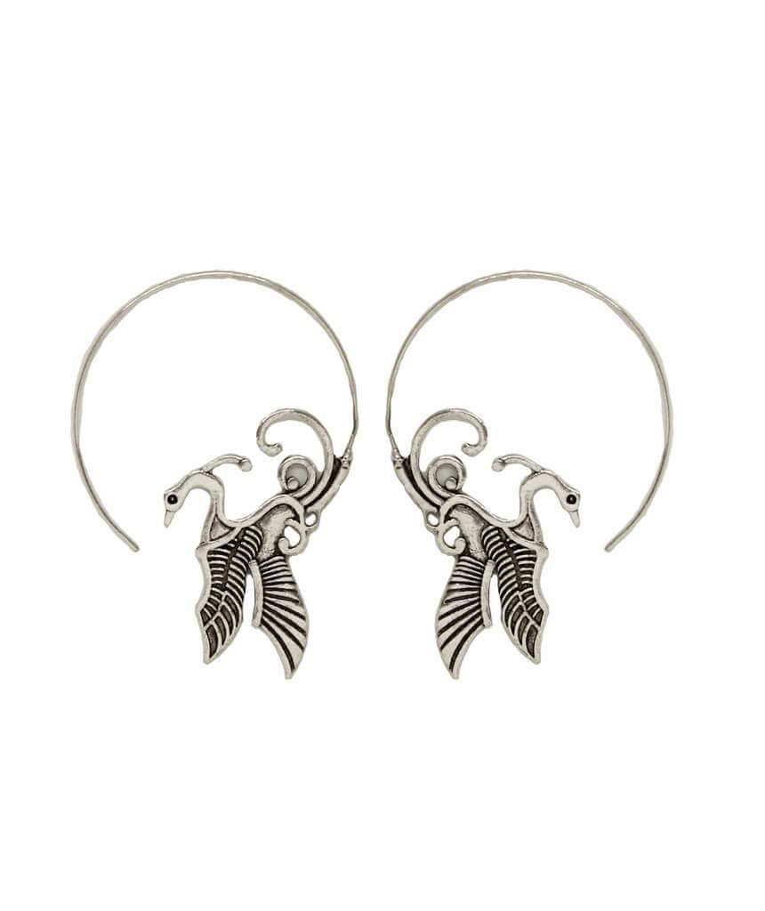 Silver Swan with Wings Statement Earrings