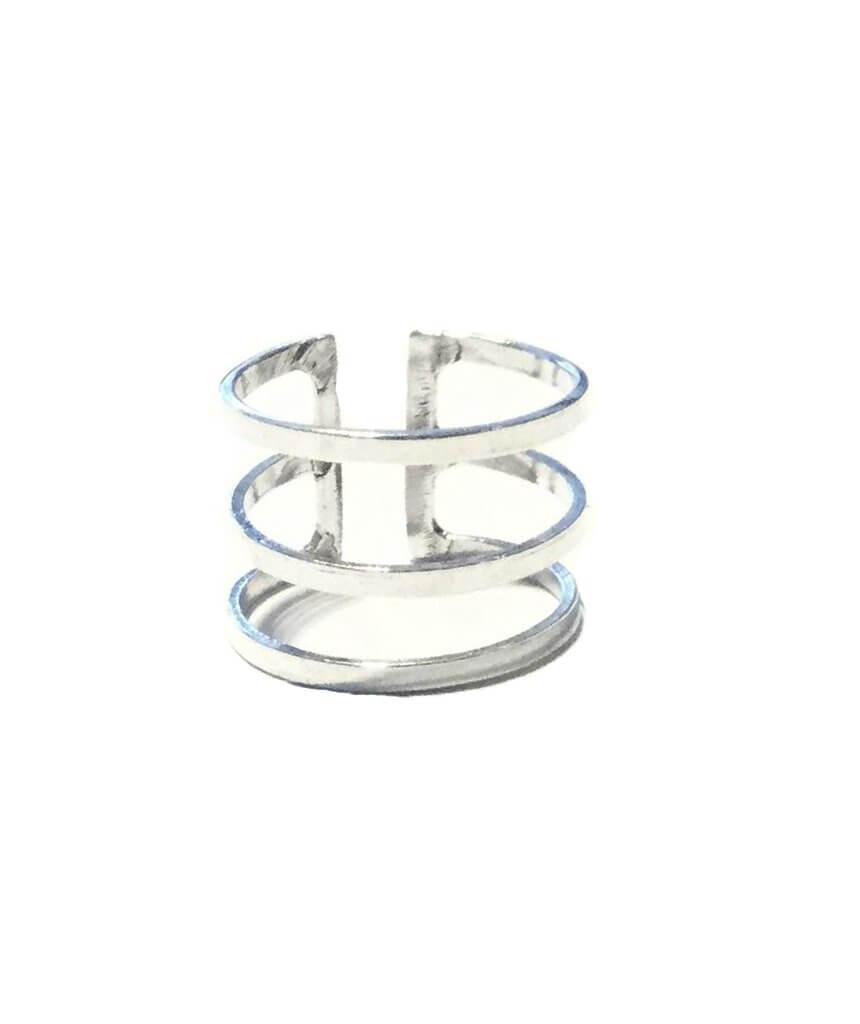 Silver Three Lines Cage Ring Fully Adjustable