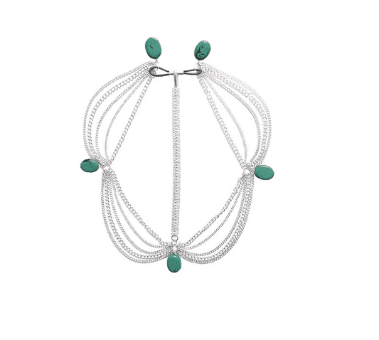 Silver Three Stone Beaded Headchain