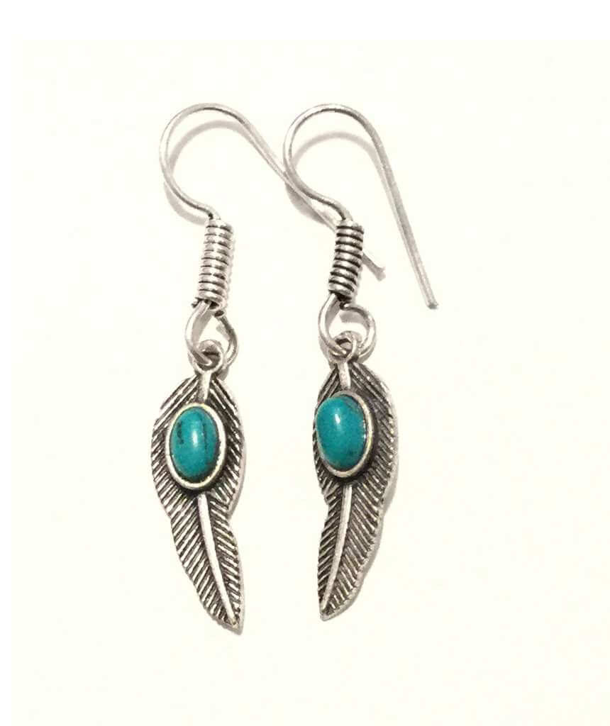 Silver Turquoise Leaf Dangling Earrings