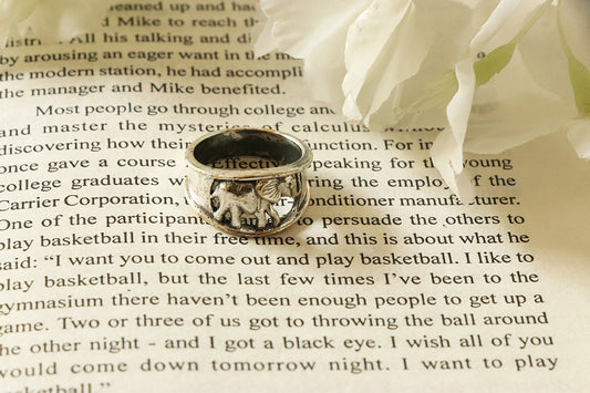 Silver Walking With Elephants Ring