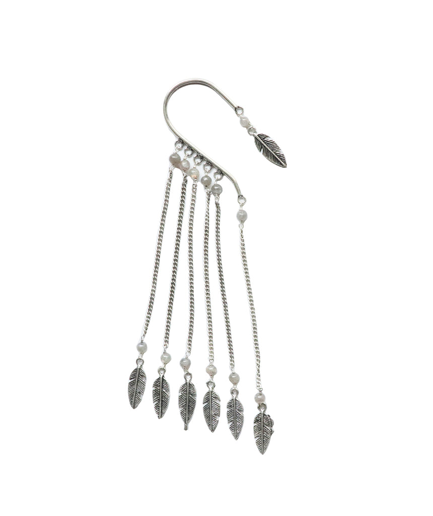 Silver Boho Earcuff Feathers with Beads