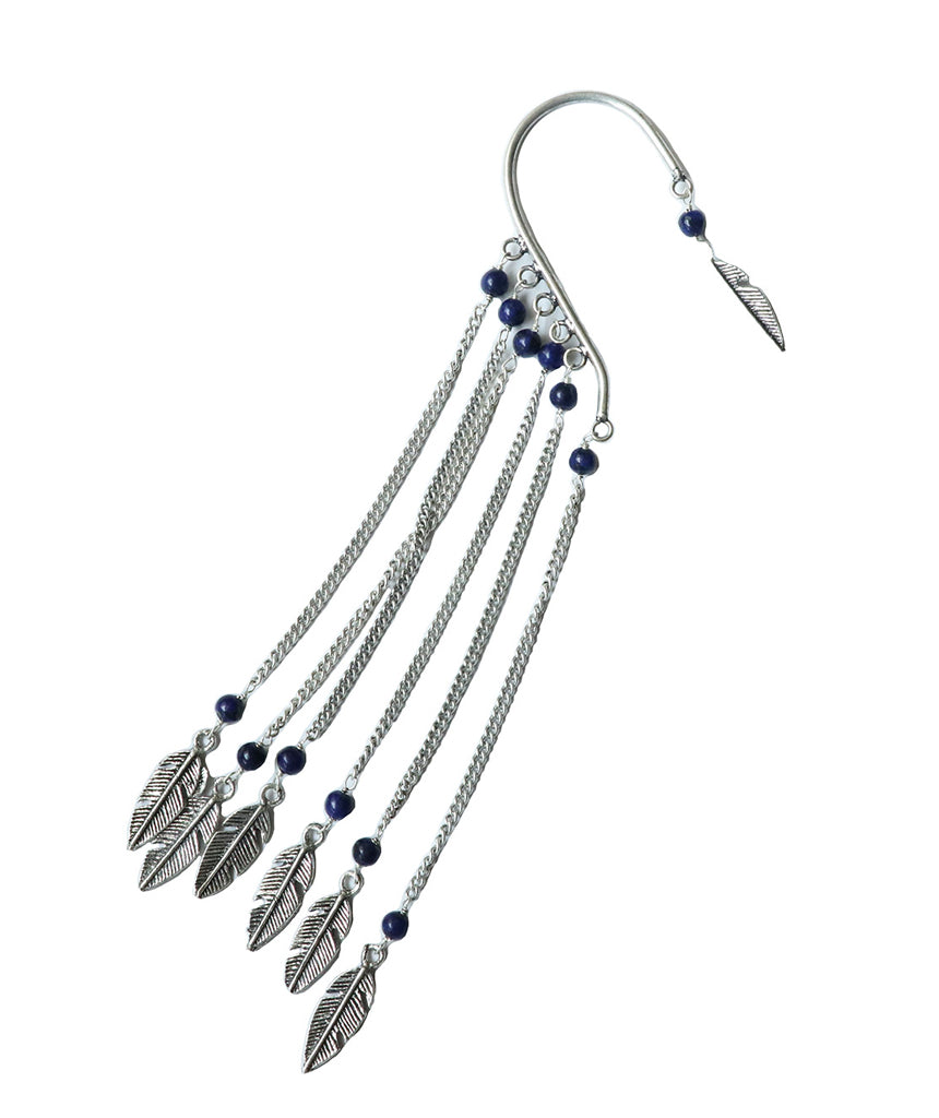 Silver Boho Earcuff Feathers with Beads