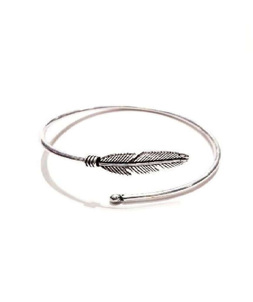Silver Curl Up Feather Bangle Bracelet