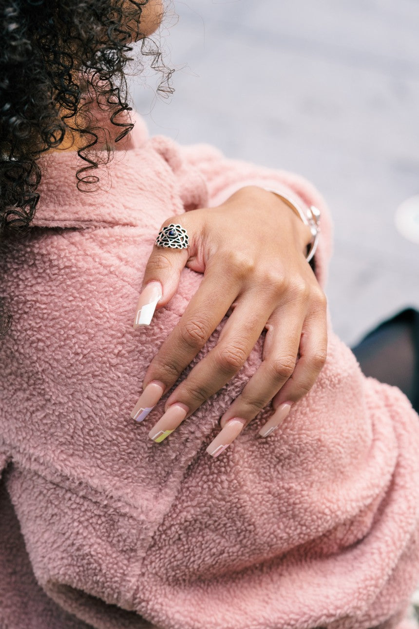 Geometric Flower Ring with Stone