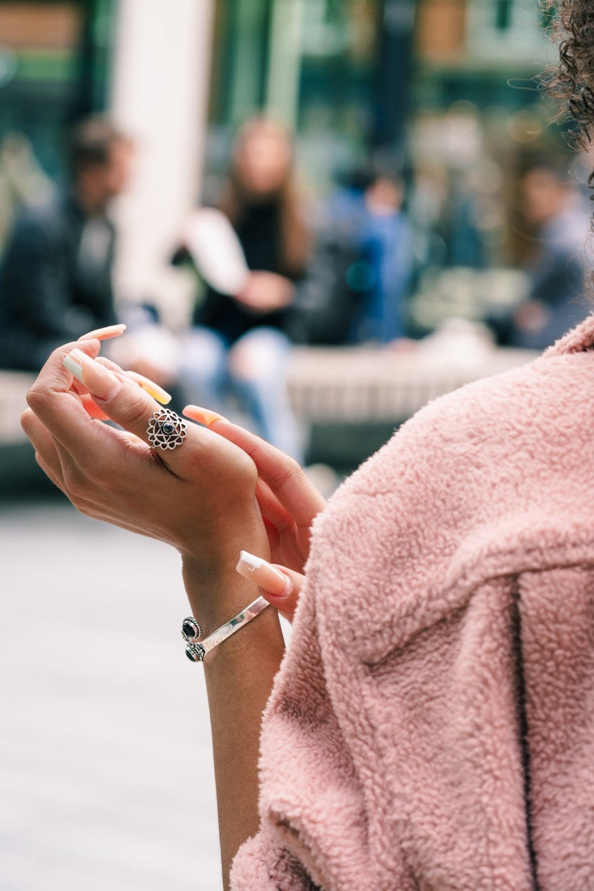 Geometric Flower Ring with Stone