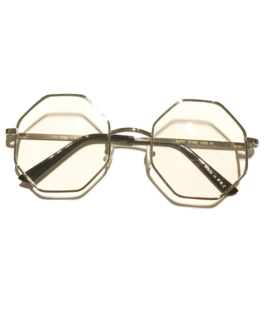 Silver Clear Octagonal Sunglasses