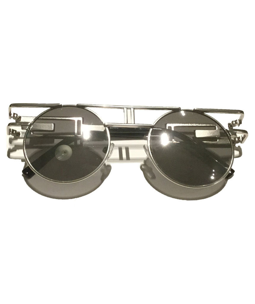 Silver Round Retro Frame Sunglasses