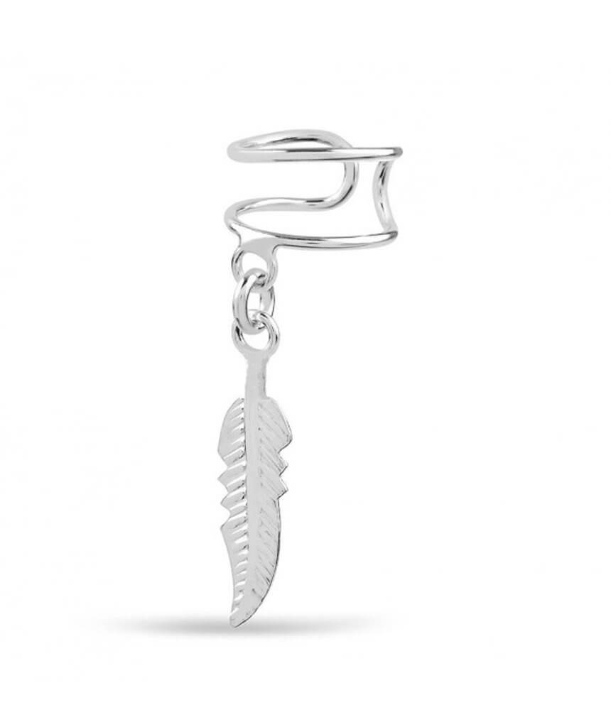 Sterling Silver Feather Earcuff with Hanging Jewels