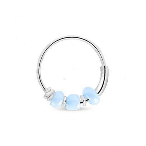 Sterling Silver Hoop With Blue Beads