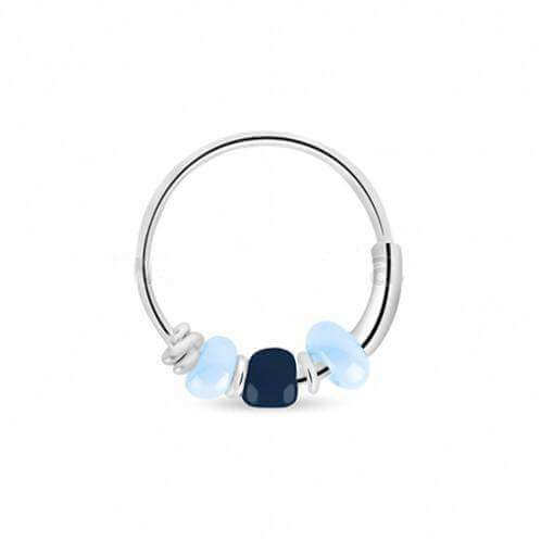 Sterling Silver Hoop With Blue & Navy Beads
