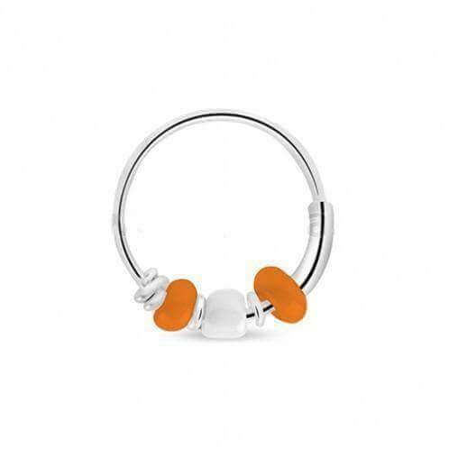Sterling Silver Hoop With Orange & White Beads