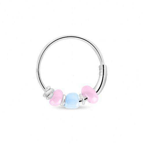Sterling Silver Hoop With Pink & Blue Beads