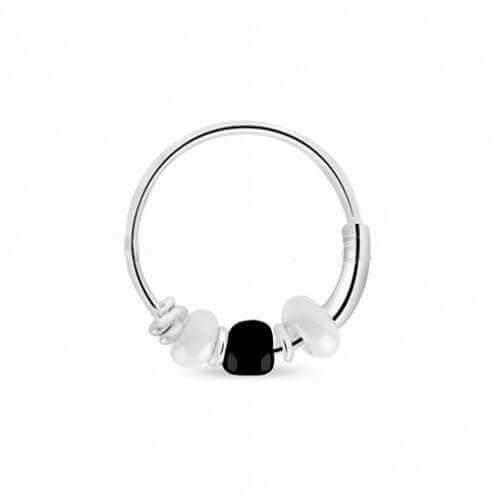 Sterling Silver Hoop With White & Black Beads