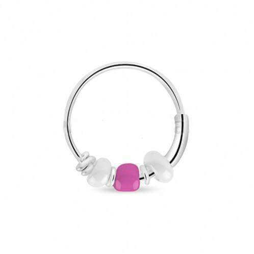 Sterling Silver Hoop With White & Pink Beads